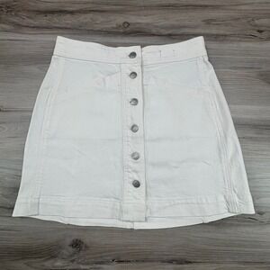 Madewell White Stretch Denim A-Line Button Front Mini Skirt Size 4 A0354